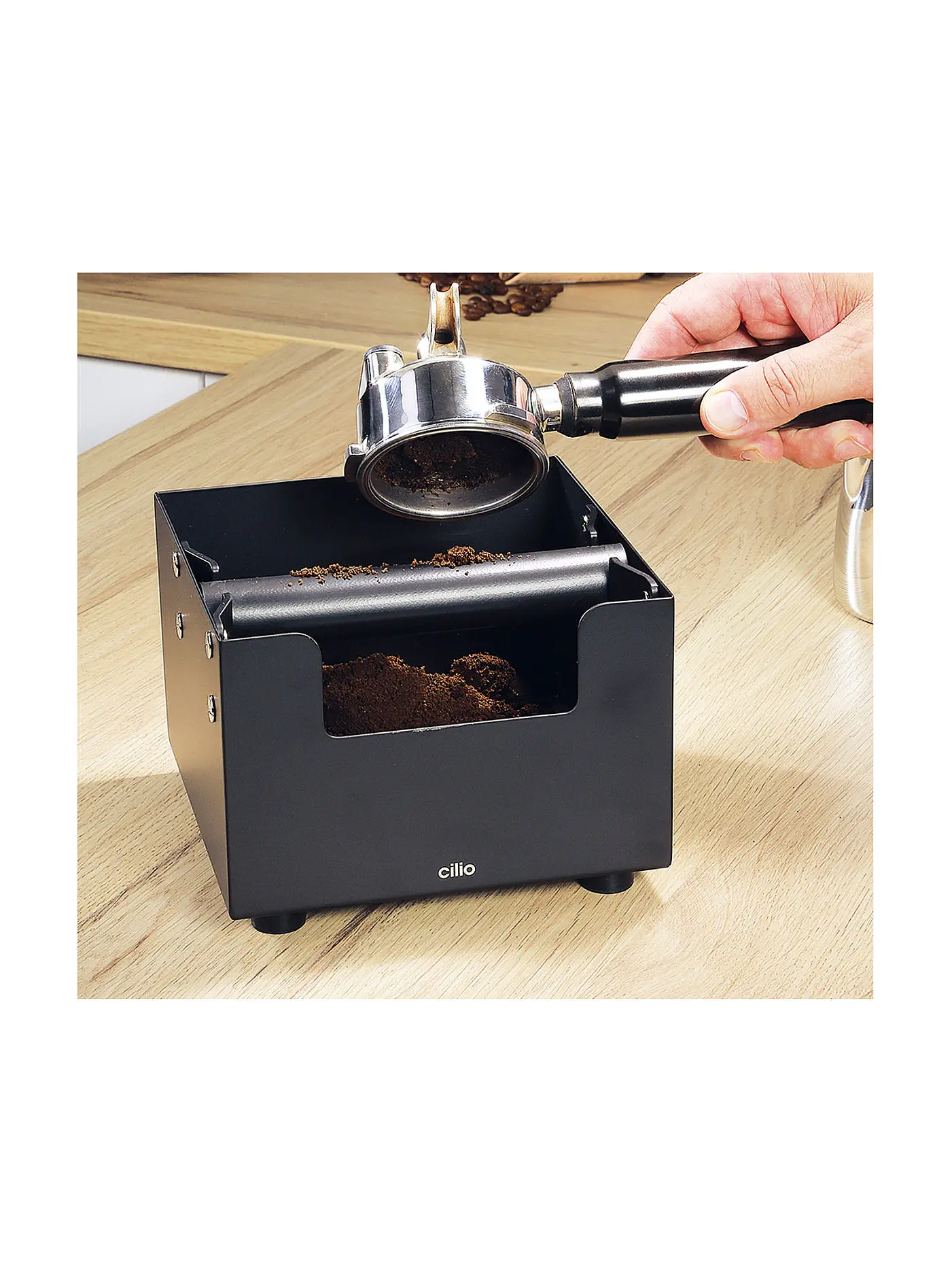 CILIO | Espresso-Ausschlagdose 16x16cm BARISTA Edelstahl Schwarz | 